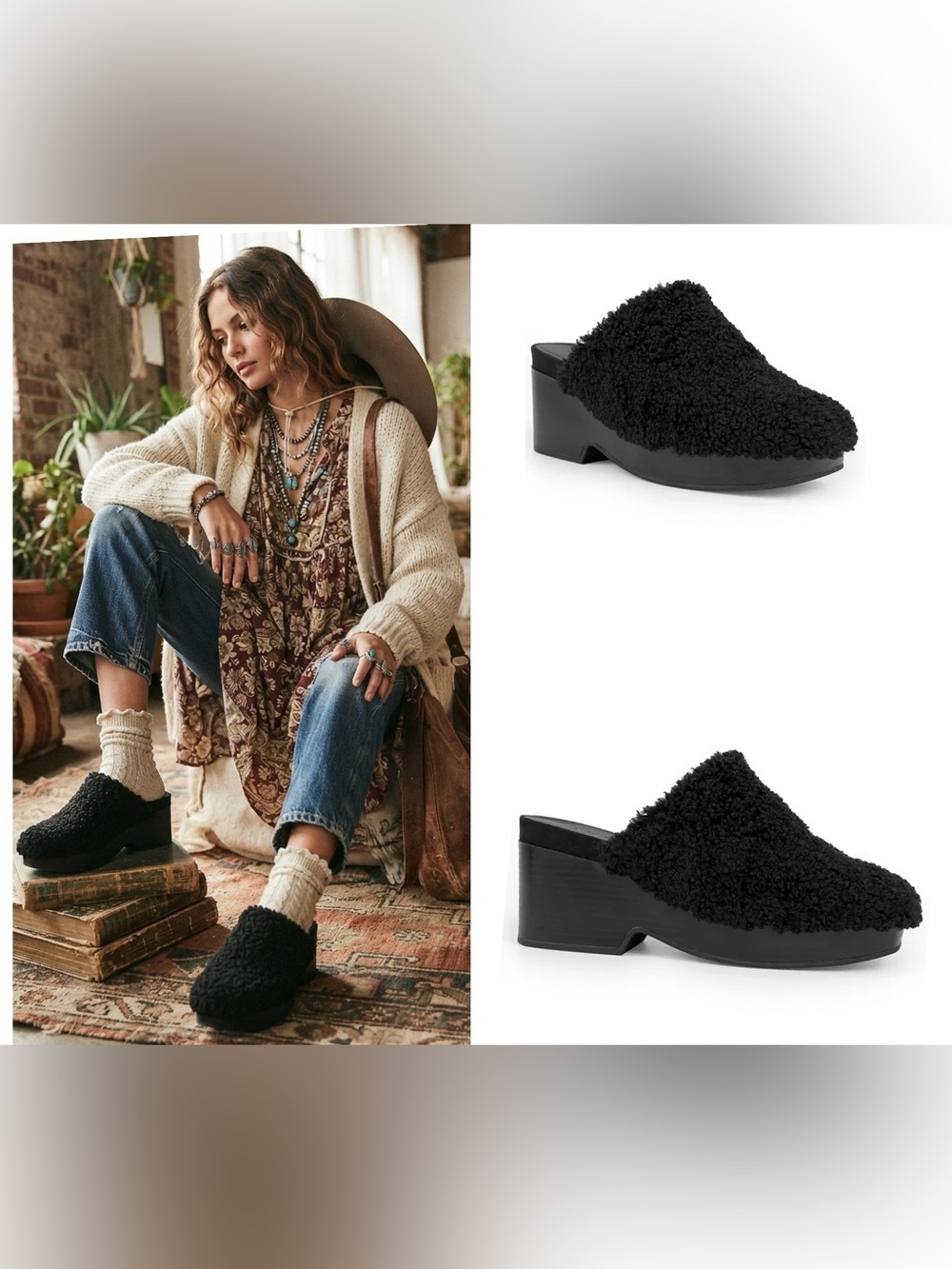 NEW AEROSOLES® Chata Clog In Color: Black Faux Shearling Size 9